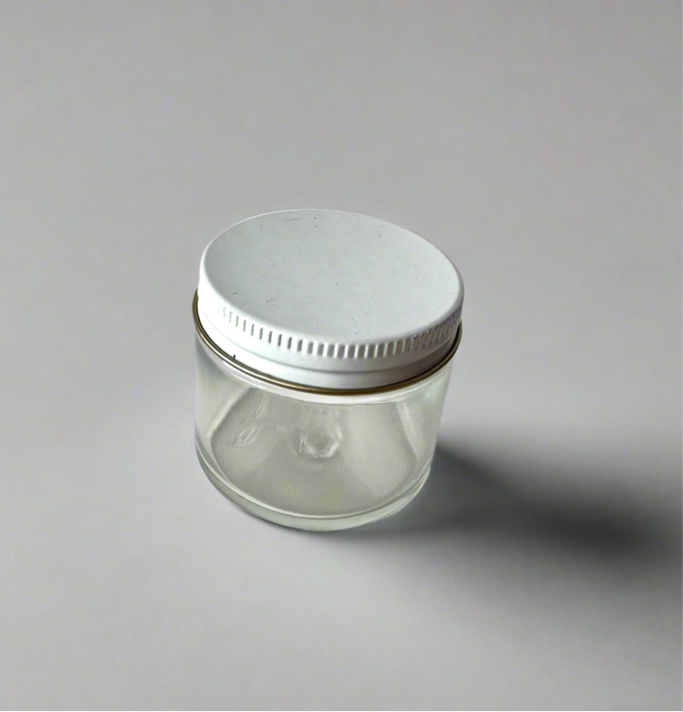 Clear Straight-Sided Glass Jars - 2 oz, White Metal Cap