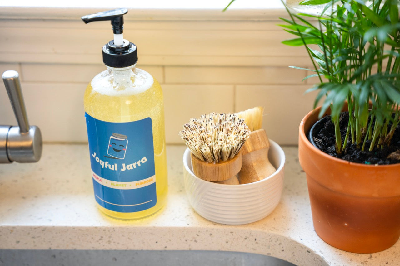 Bamboo dish brush and pot scrubber made with agave plant fibers