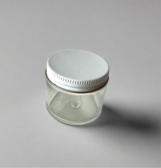 Clear Straight-Sided Glass Jars - 2 oz, White Metal Cap