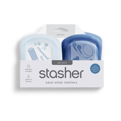 Stasher Pocket 2-pack (1 Clear + 1 Deep Ocean)