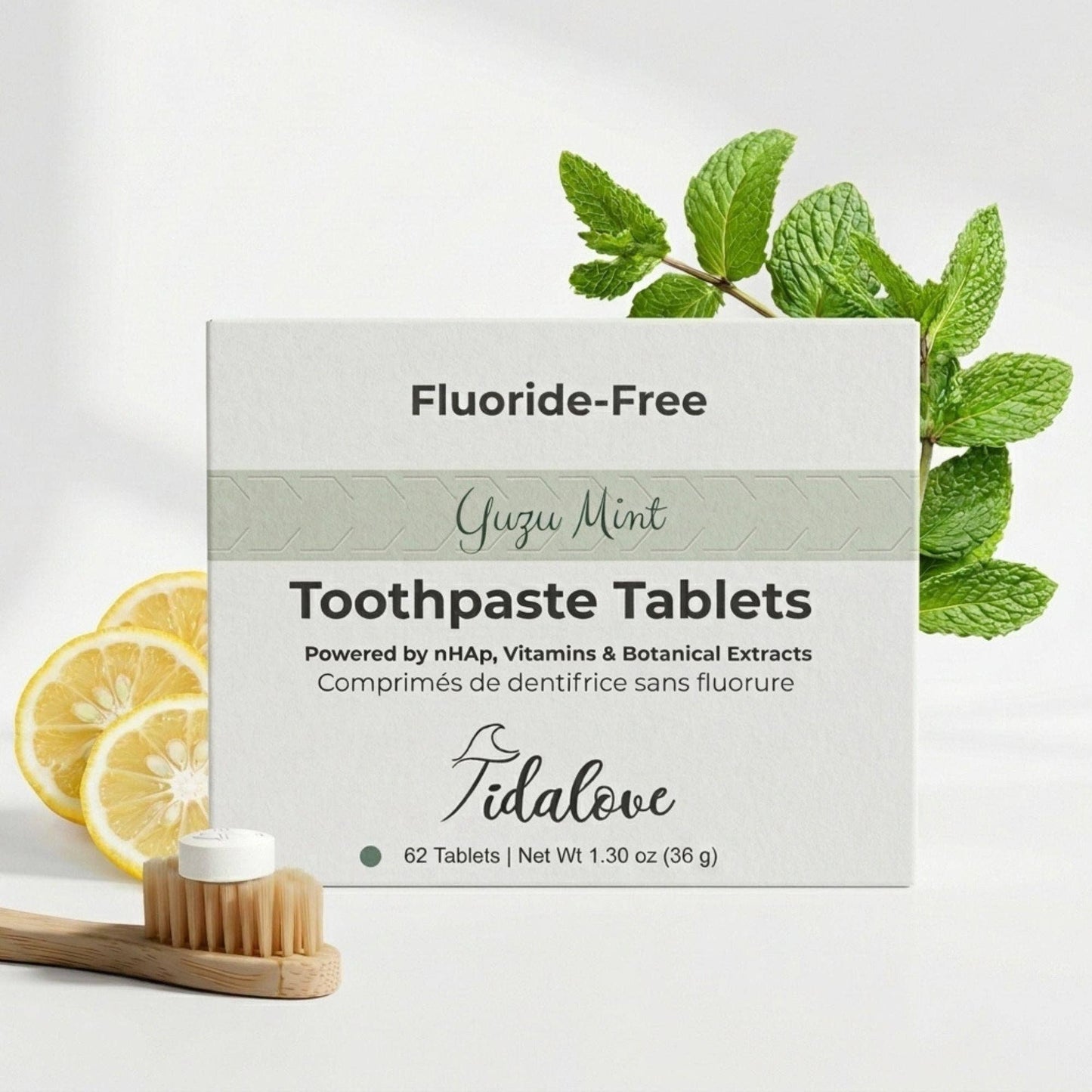 Yuzu Mint Toothpaste Tablets | Fluoride-Free | 1-Month | Tidalove