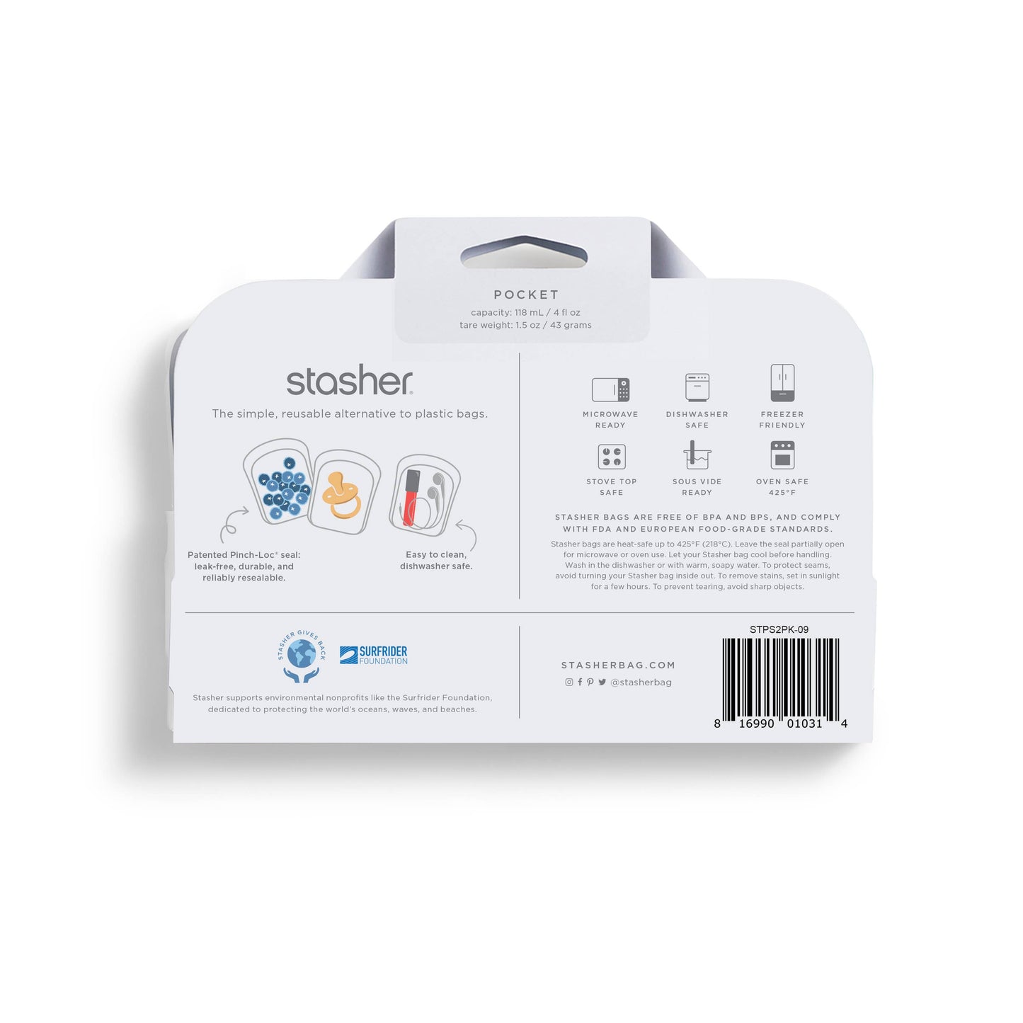 Stasher Pocket 2-pack (1 Clear + 1 Deep Ocean)